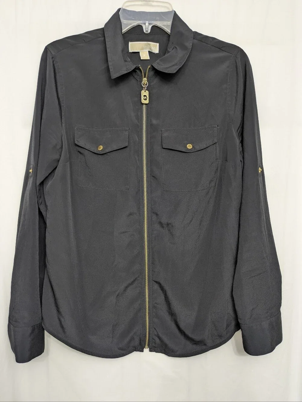 MICHAEL Michael Kors Black Gold Zip Utility Blouse M